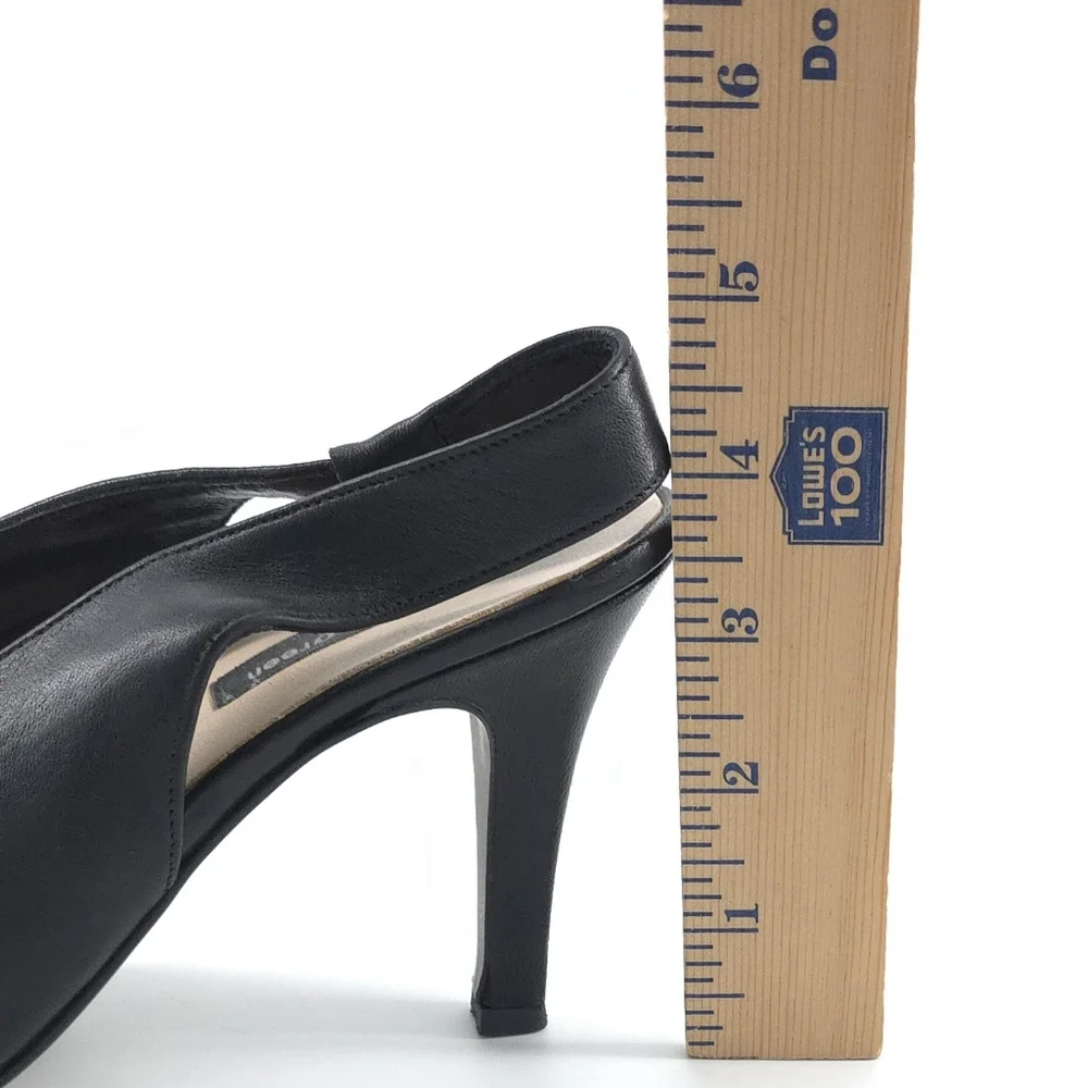 Paul Green Avanti Leather Open Toe Slingback Heels Black UK Size 5.5 US Size 8